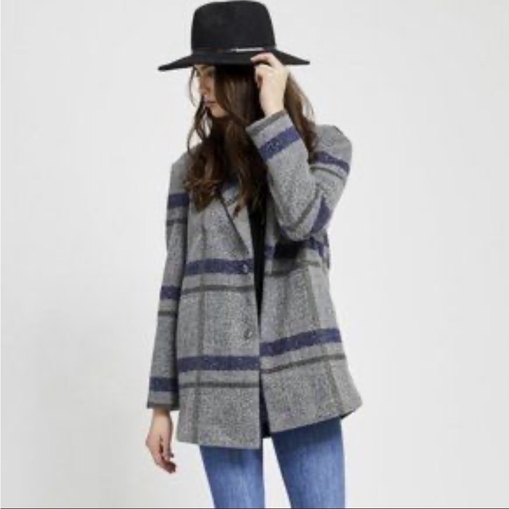 Gentle Fawn Grey Plaid Coat Minimalist Jacket Cozy Fall Coat XS